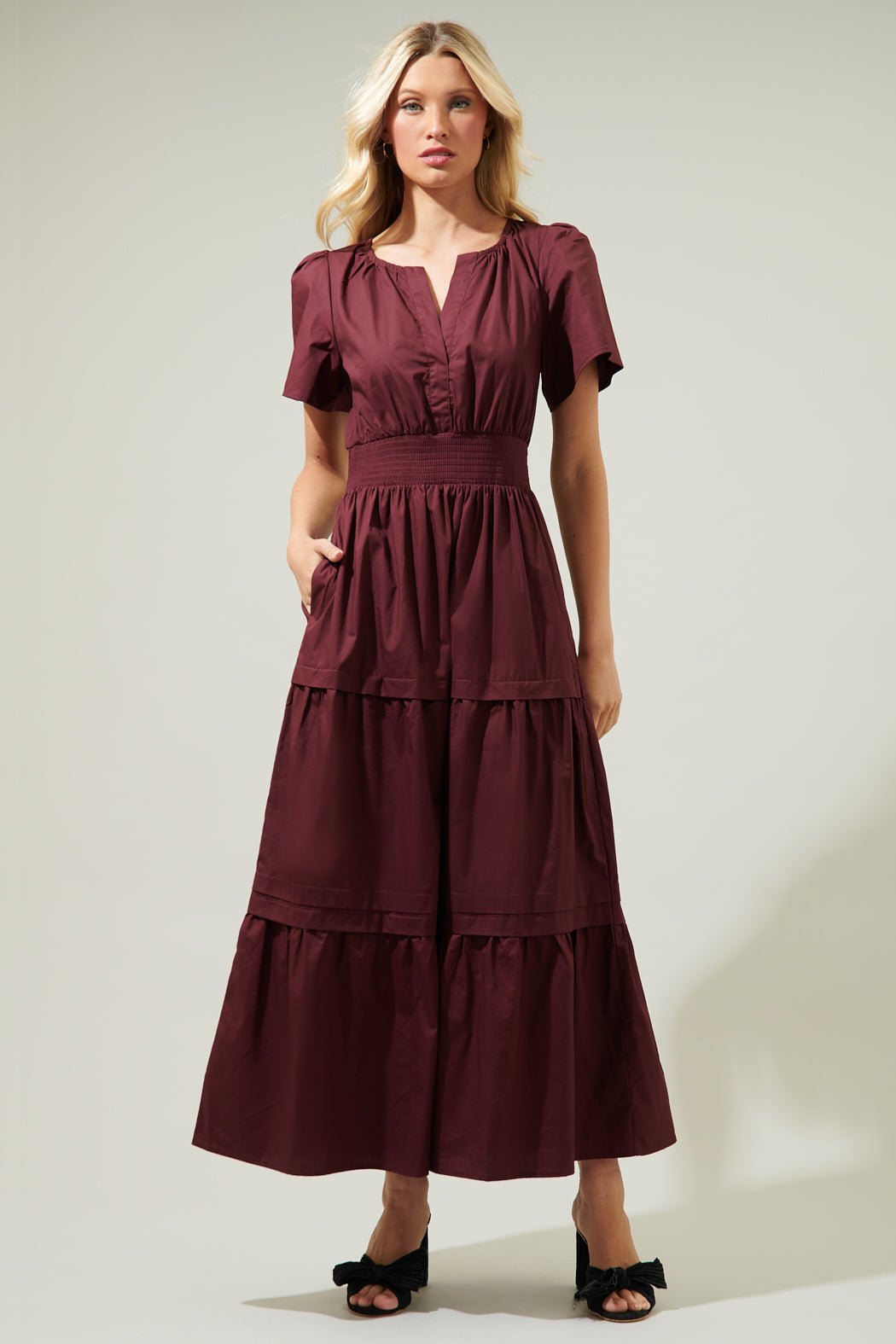 Cider Palmer Poplin Maxi Dress MERLOT / M by Sugarlips Cider Palmer Poplin Maxi Dress MERLOT / M by Sugarlips