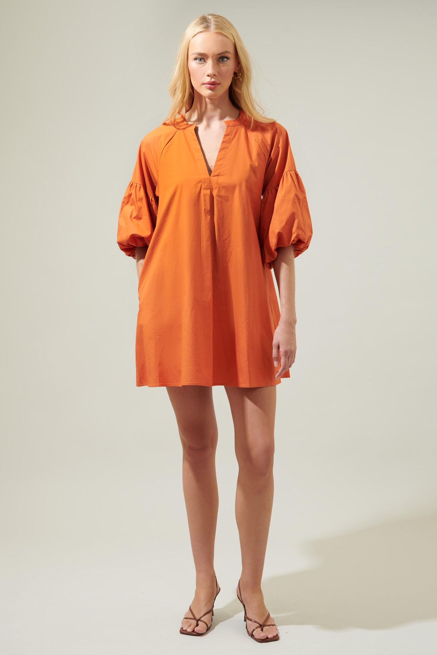 Check Mate Puff Sleeve Shift Dress Rust / S by Sugarlips Check Mate Puff Sleeve Shift Dress Rust / S by Sugarlips