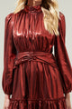 Admired Liquid Satin Shirred Ruffle Dress