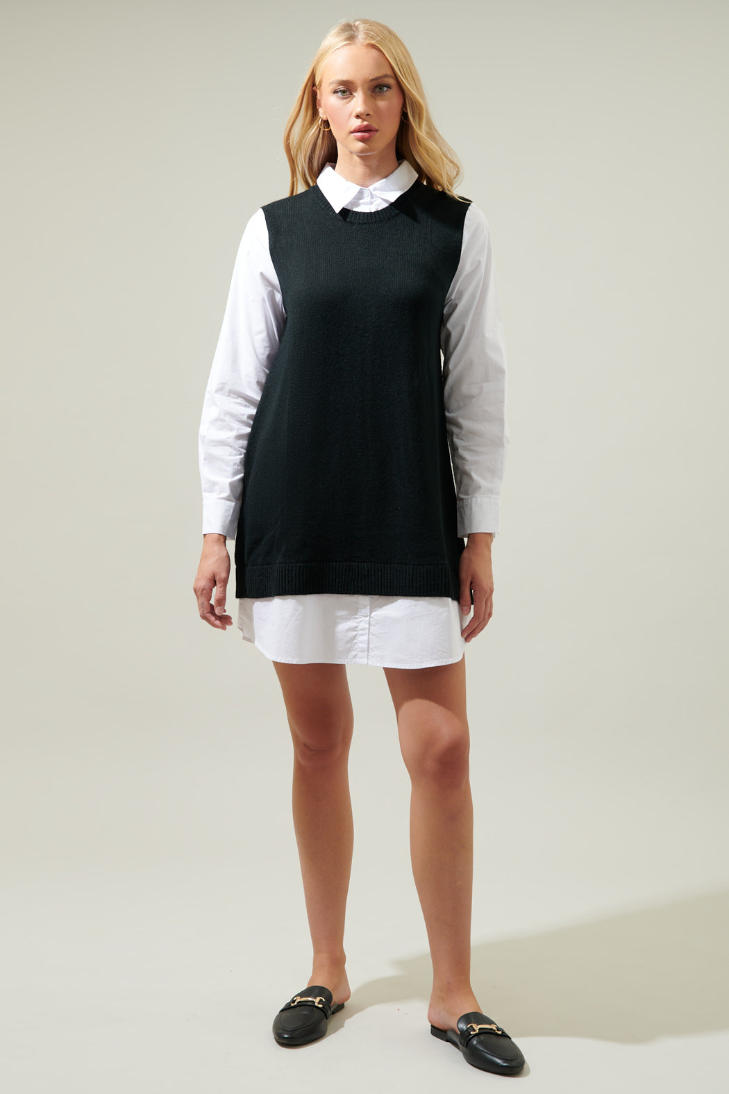 Mariela Sweater Vest and Poplin Dress BLACK-WHITE / M