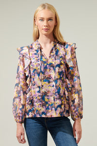 Remmy Floral Chessie Balloon Sleeve Ruffle Blouse