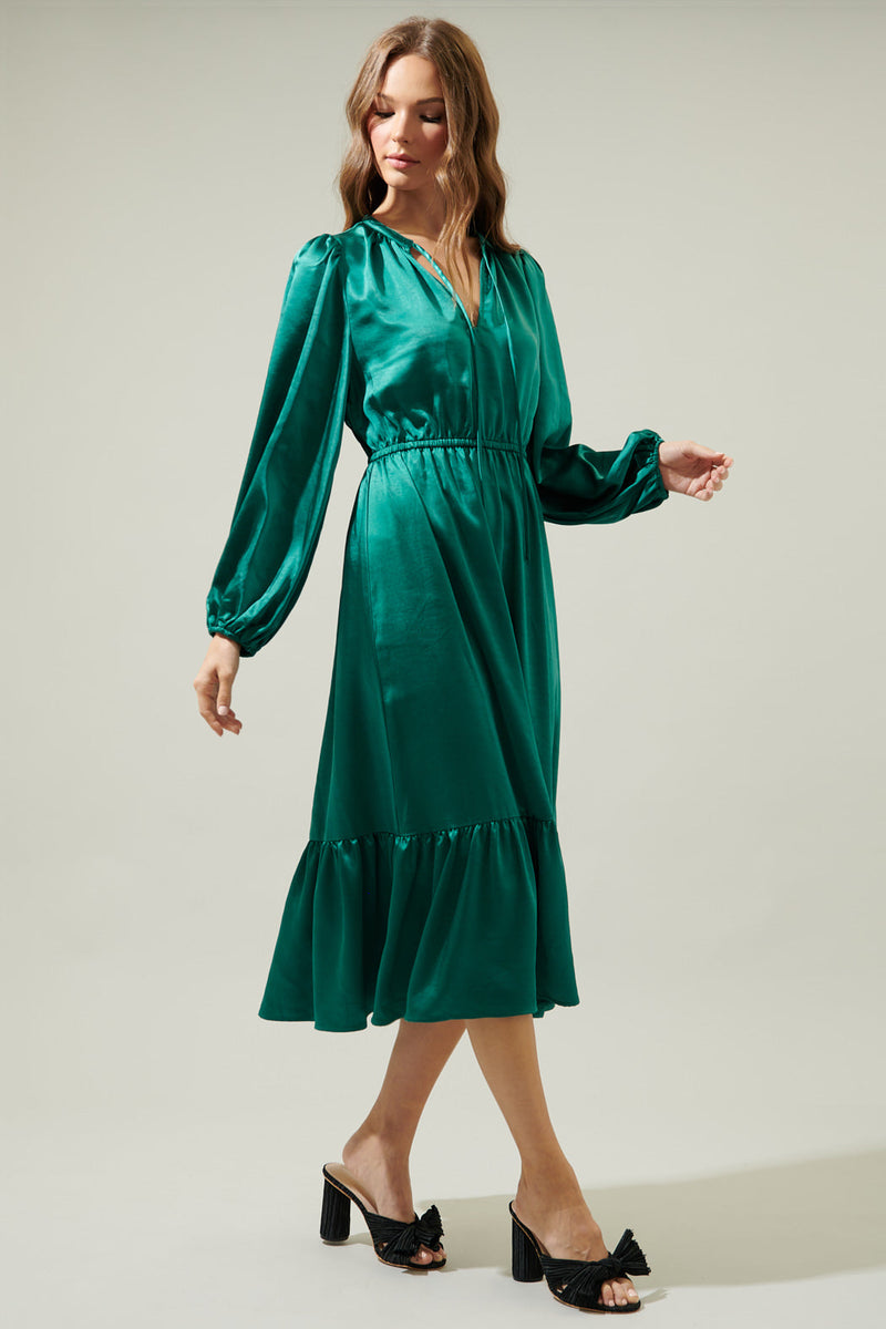 Alexia Satin Balloon Sleeve Midi Dress – Sugarlips