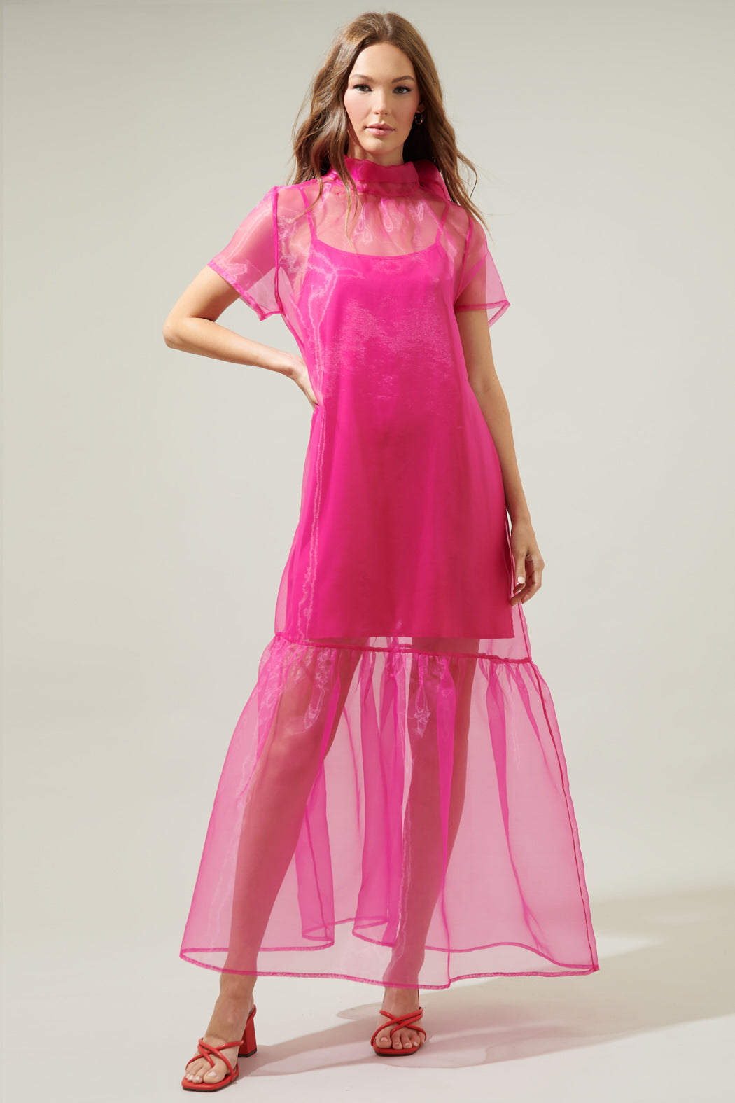Dime Organza Mockneck Maxi Dress FUCHSIA / XS by Sugarlips Dime Organza Mockneck Maxi Dress FUCHSIA / XS by Sugarlips