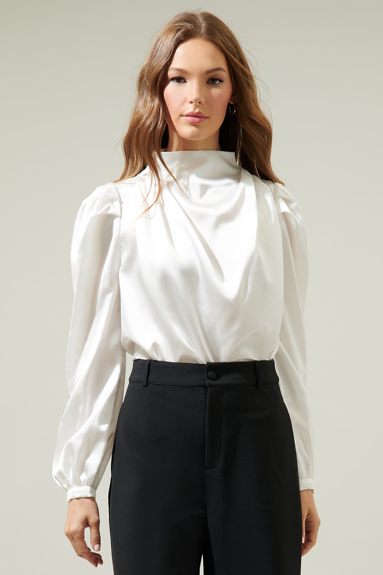 Estella Satin Mock Neck Blouse – Sugarlips