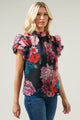 Ivy Floral Brenna Mock Neck Ruffle Blouse