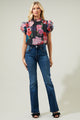 Ivy Floral Brenna Mock Neck Ruffle Blouse