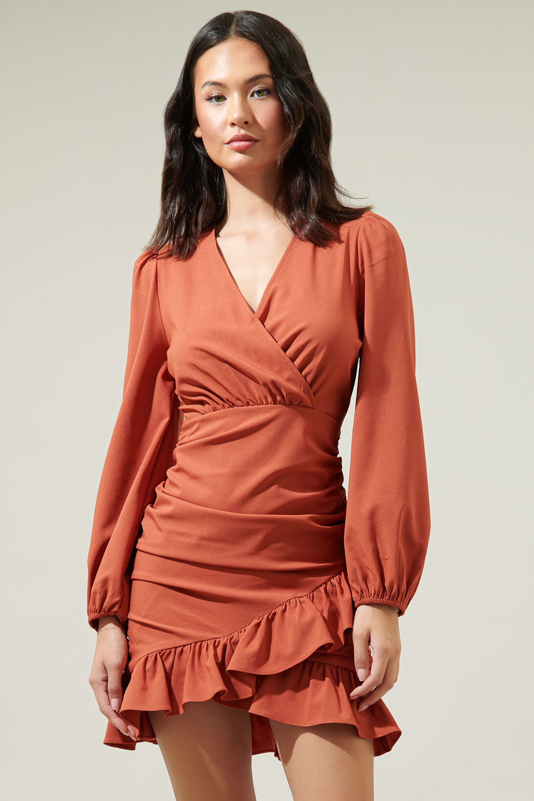 Chiba Ruched Mini Dress rust-Brown / XL by Sugarlips Chiba Ruched Mini Dress rust-Brown / XL by Sugarlips