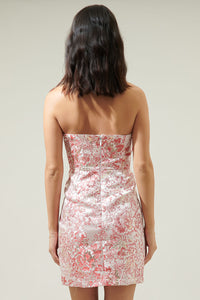 Jewel Jacquard Bow Strapless Mini Dress