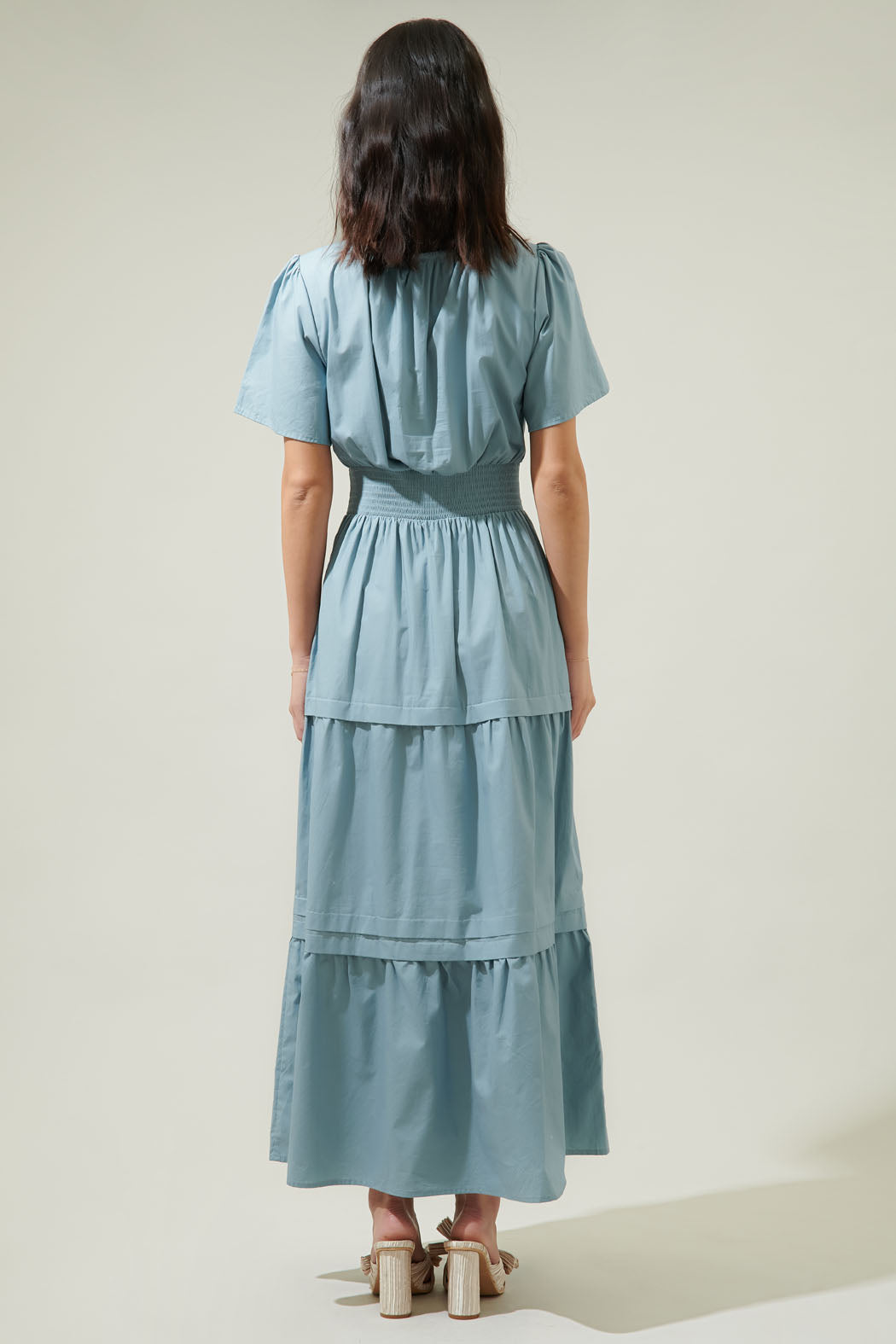 blue cider dress Cider Women's Teal Blue Classy Square Neck Ruched Slit Midi Dress