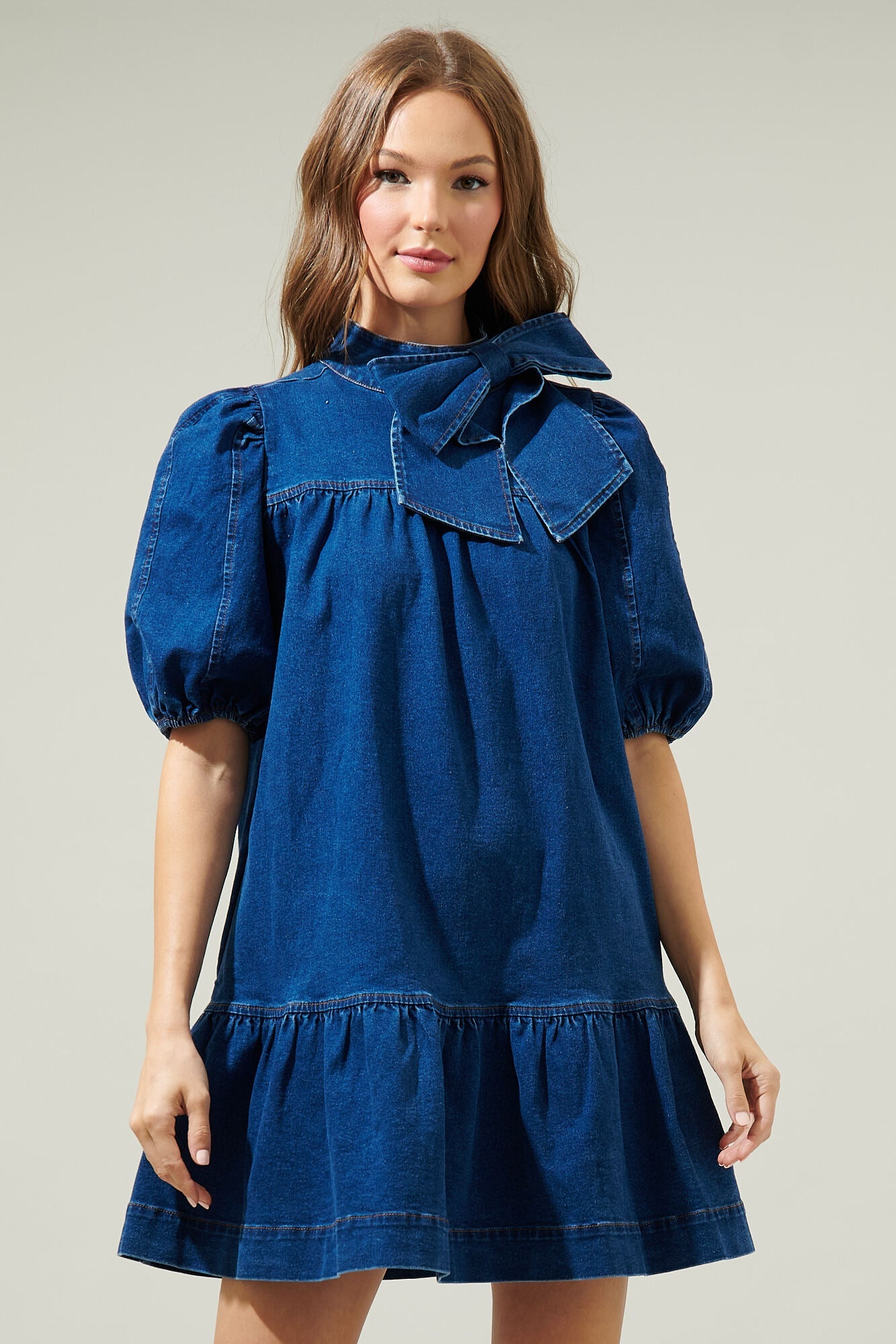 Aura Jacey Denim Bow Shift Dress Sugarlips Aura Jacey Denim Bow Shift Dress Sugarlips