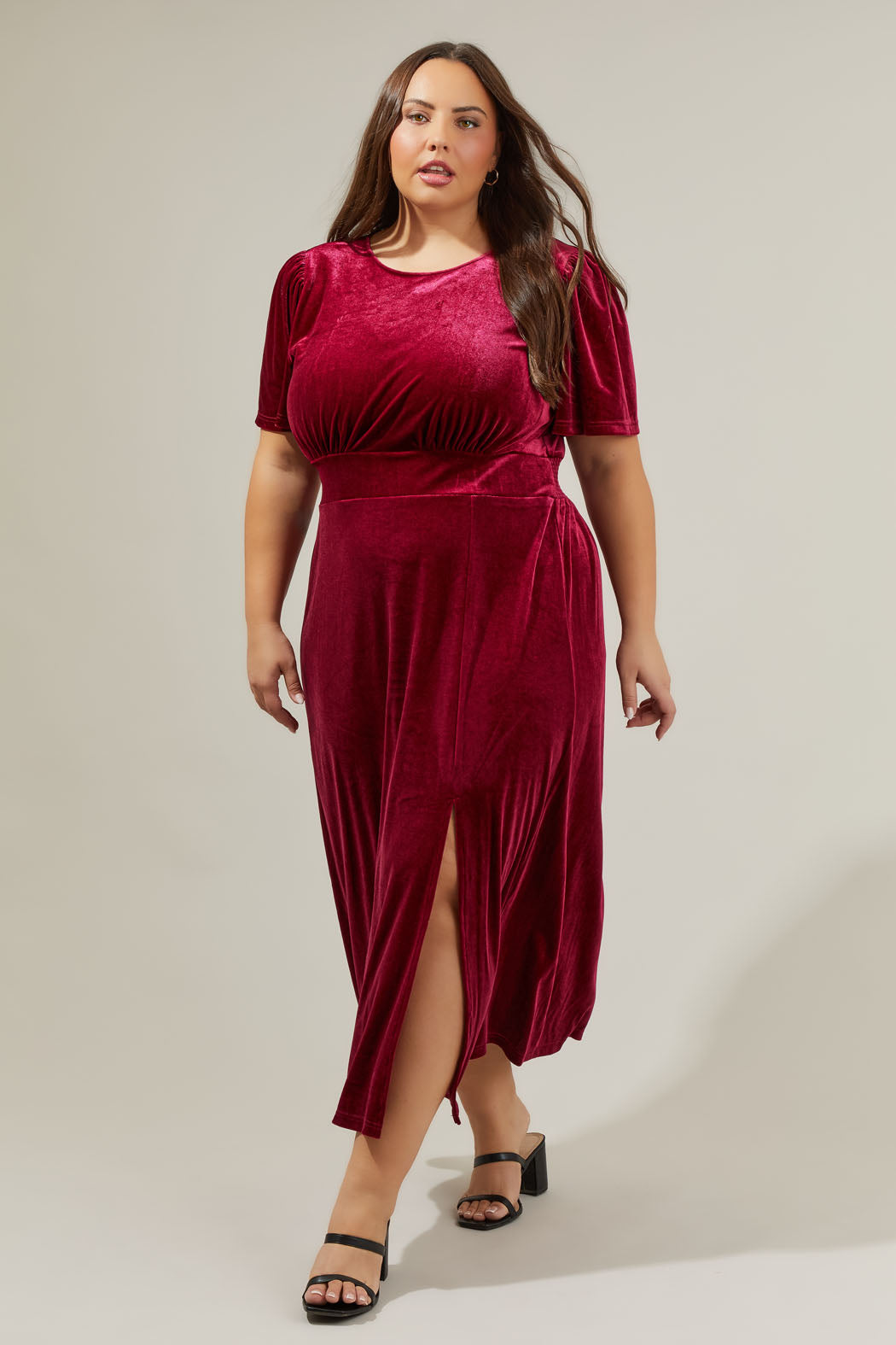 Plus Size Velvet Midi Dress Plus Size Peach Crush Velvet Midi Dress –