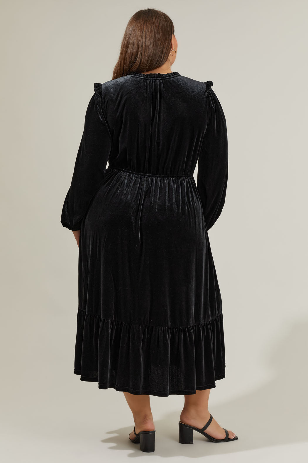 Charleston Ruffle Velvet Midi Dress Curve – Sugarlips