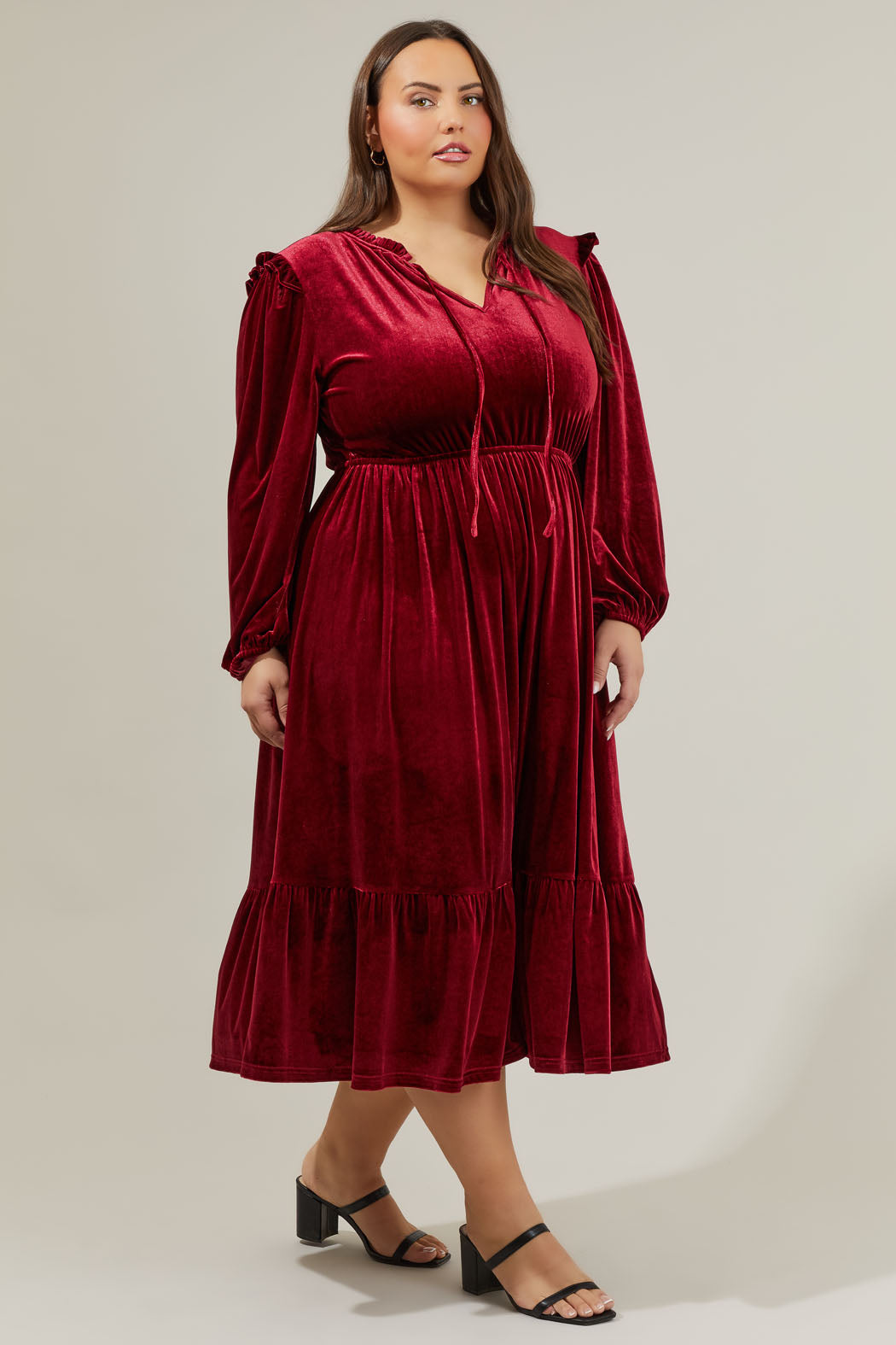 Charleston Ruffle Velvet Midi Dress Curve Sugarlips Charleston Ruffle Velvet Midi Dress Curve Sugarlips