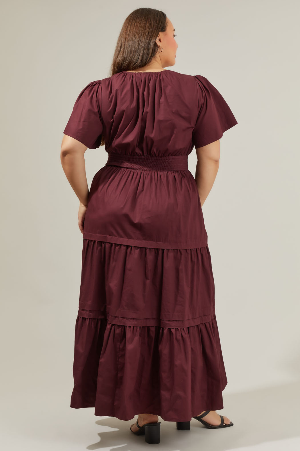 Cider Palmer Poplin Maxi Dress Curve MERLOT / 1X by Sugarlips Cider Palmer Poplin Maxi Dress Curve MERLOT / 1X by Sugarlips