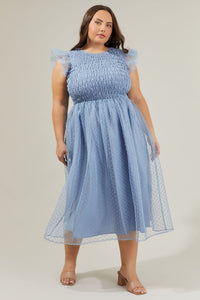 Lucille Organza Dot Smocked Midi Dress Curve