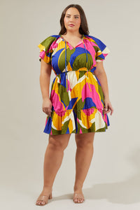 Rio Abstract Riley Poplin Short Sleeve Mini Dress Curve