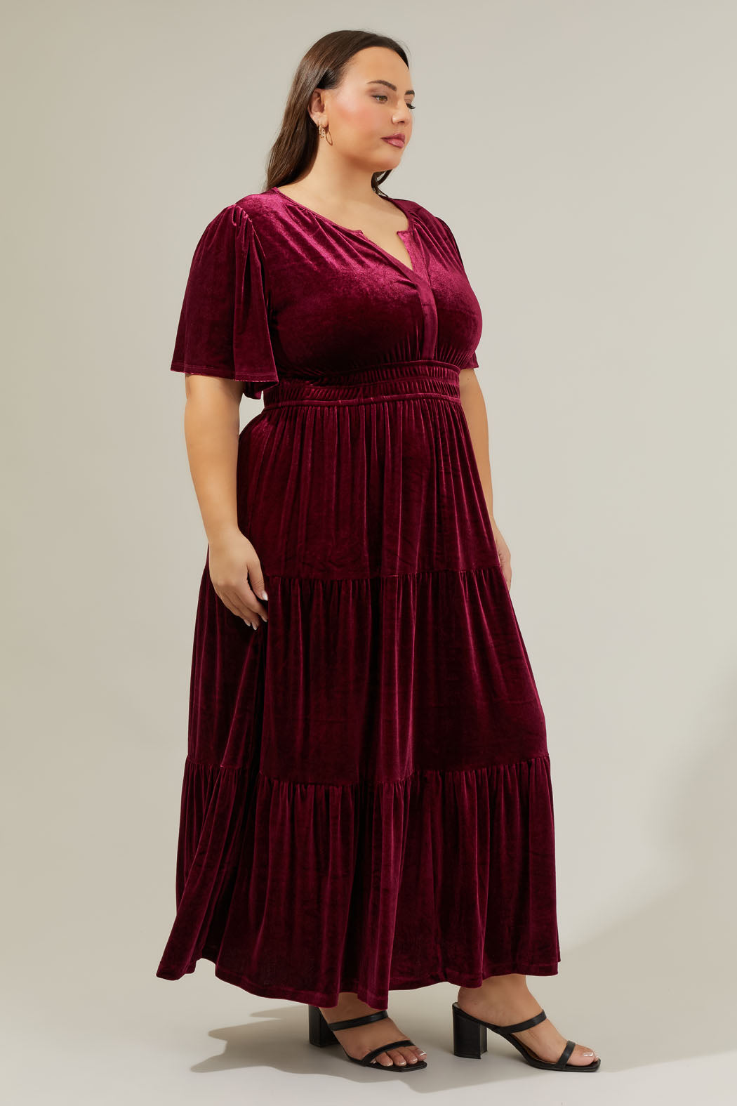Debbie Velvet Tiered Maxi Dress Curve Sugarlips Debbie Velvet Tiered Maxi Dress Curve Sugarlips