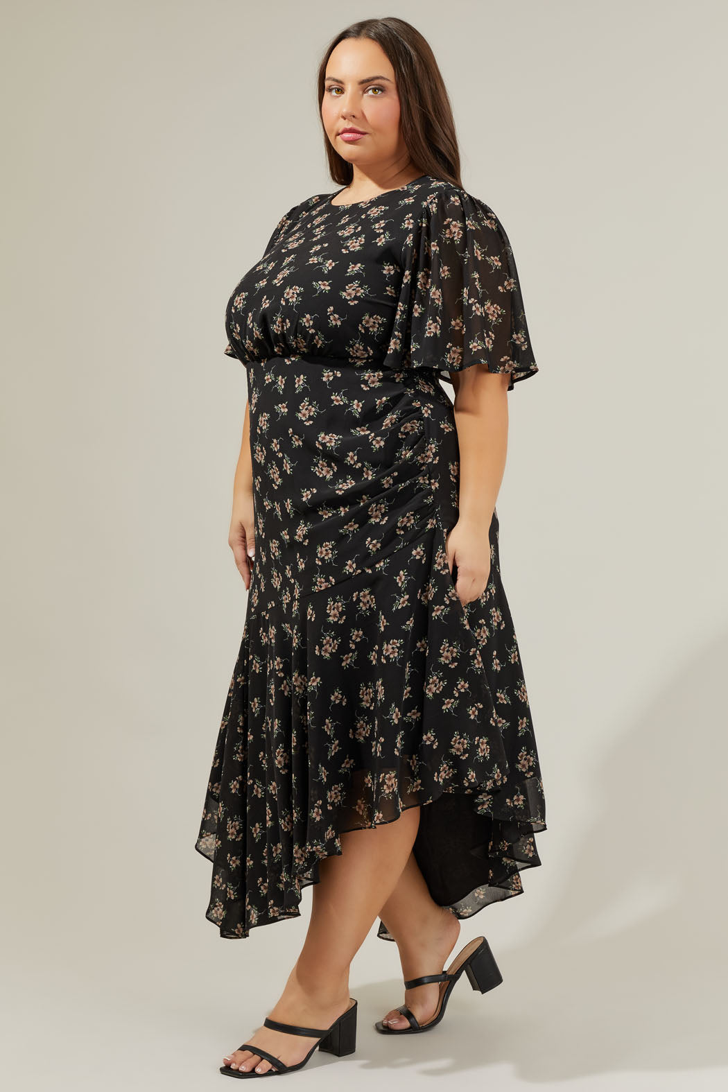 Kim Balboa Floral Asymmetric Hem Dress in Black Kim Balboa Floral Asymmetric Hem Dress in Black