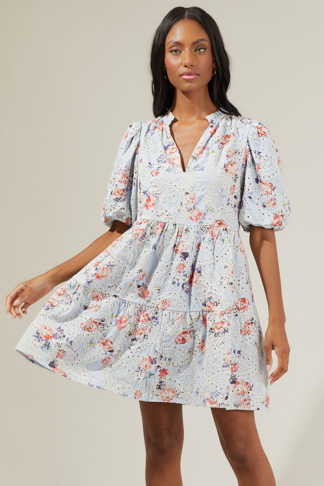 Sommerset Floral Jacey Babydoll Eyelet Mini Dress – Sugarlips