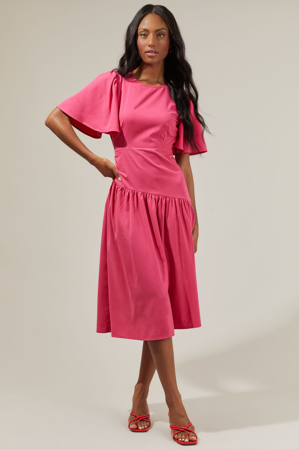 Cinder Bruna Drop Waist Midi Dress FUCHSIA / XL by Sugarlips Cinder Bruna Drop Waist Midi Dress FUCHSIA / XL by Sugarlips