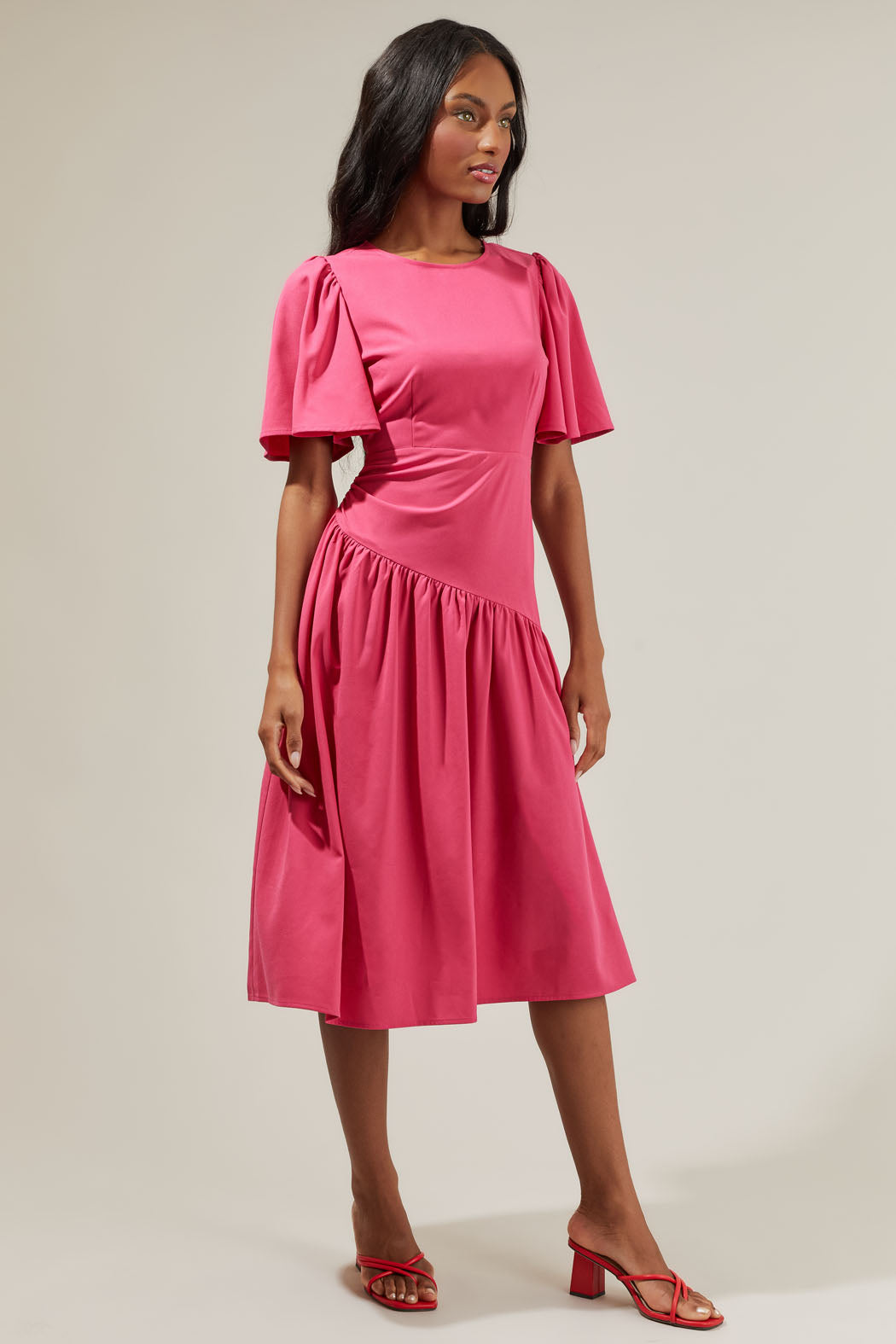 Cinder Bruna Drop Waist Midi Dress FUCHSIA / XL by Sugarlips Cinder Bruna Drop Waist Midi Dress FUCHSIA / XL by Sugarlips