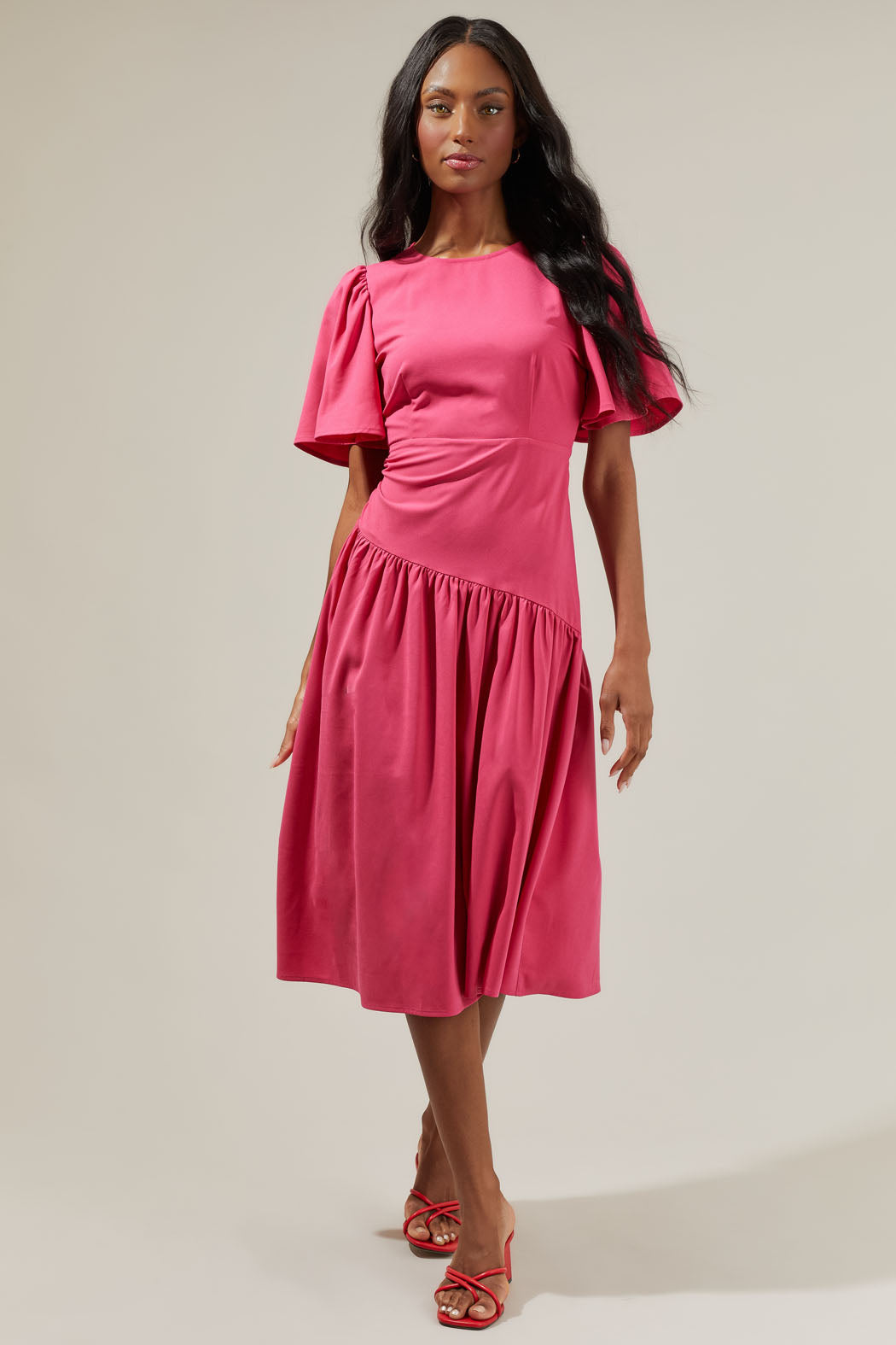 Cinder Bruna Drop Waist Midi Dress FUCHSIA / XL by Sugarlips Cinder Bruna Drop Waist Midi Dress FUCHSIA / XL by Sugarlips