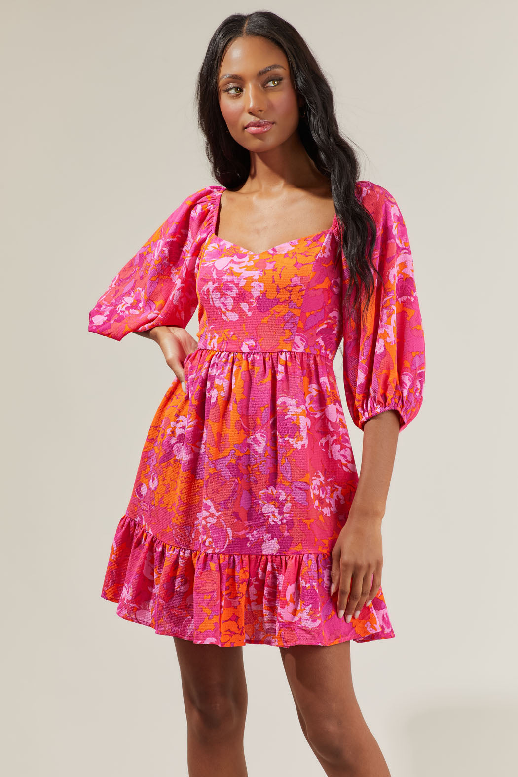 Flirty Floral Evy Sweetheart Mini Dress ORANGE-PINK-MULTI / M by Sugarlips Flirty Floral Evy Sweetheart Mini Dress ORANGE-PINK-MULTI / M by Sugarlips