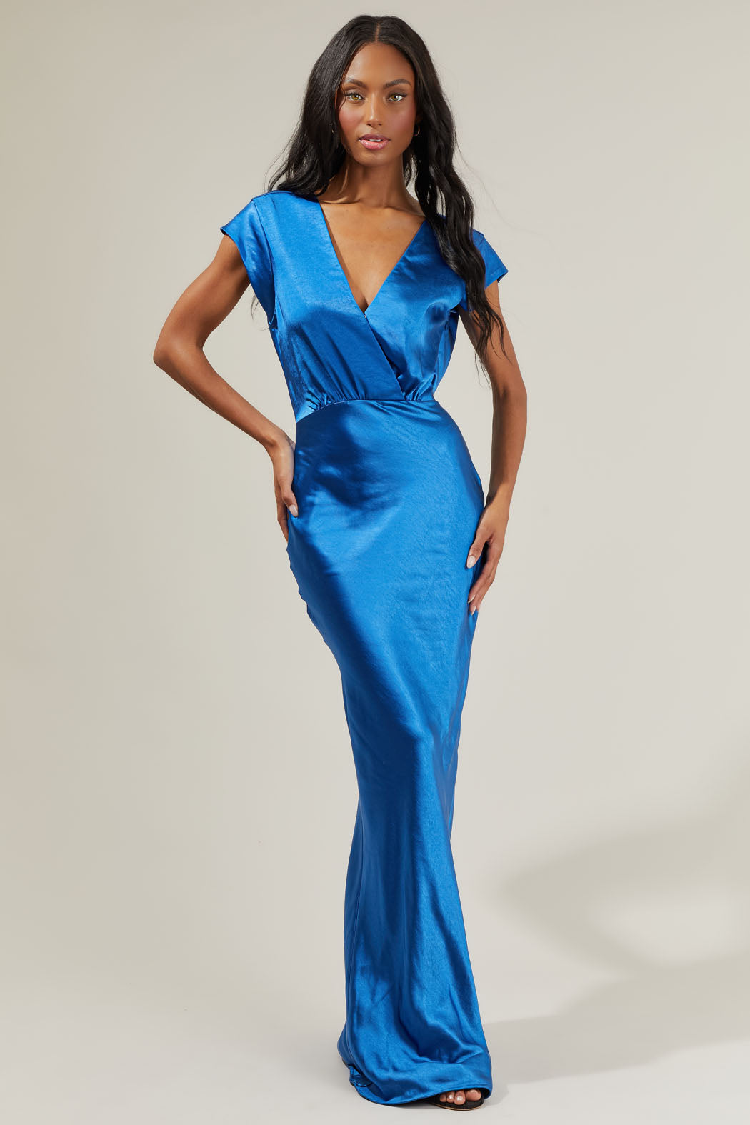 satin dress open back Rhinestone Satin Open Back Maxi Dress in Blue