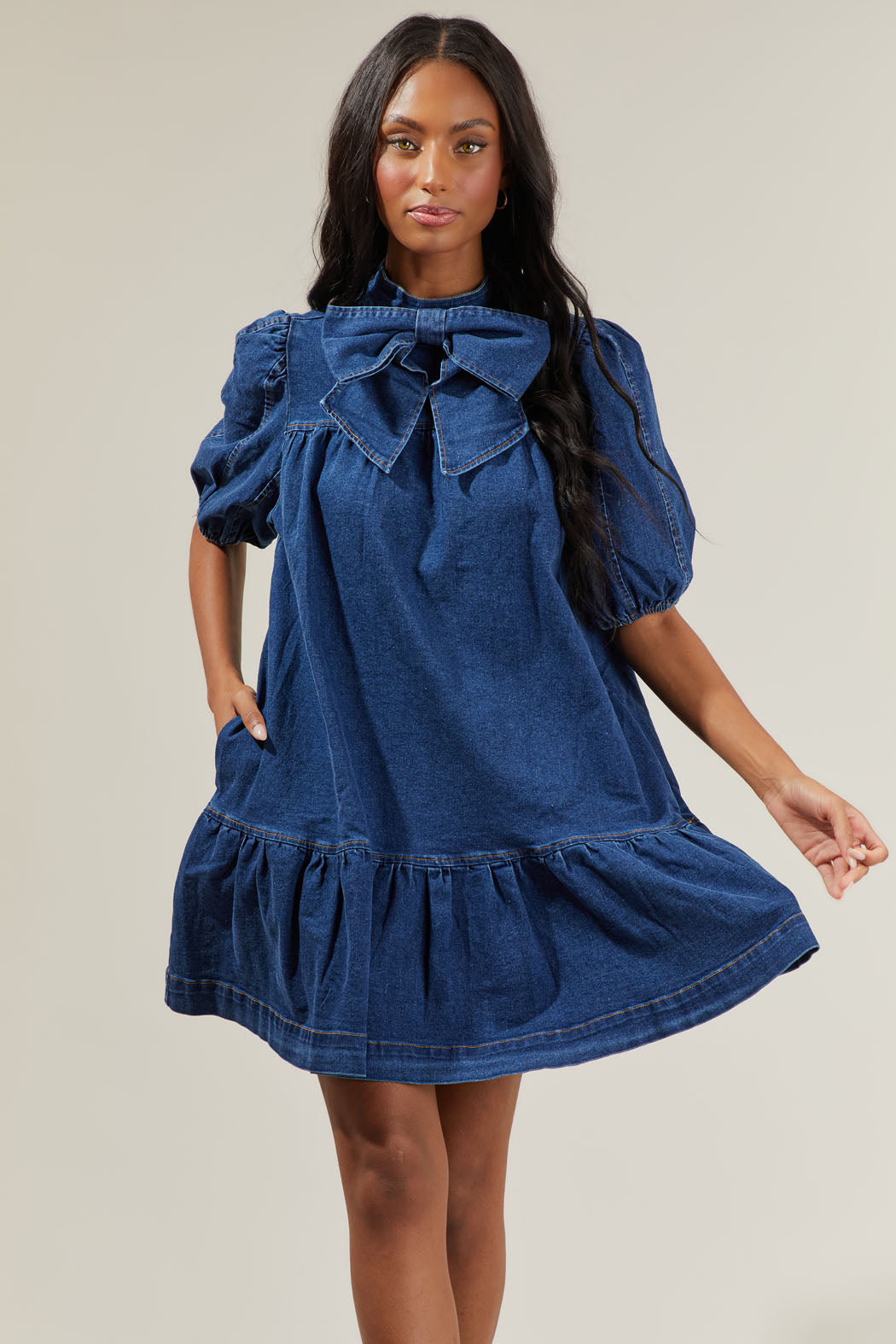 Aura Jacey Denim Shift Dress Mid-Blue / M by Sugarlips Aura Jacey Denim Shift Dress Mid-Blue / M by Sugarlips