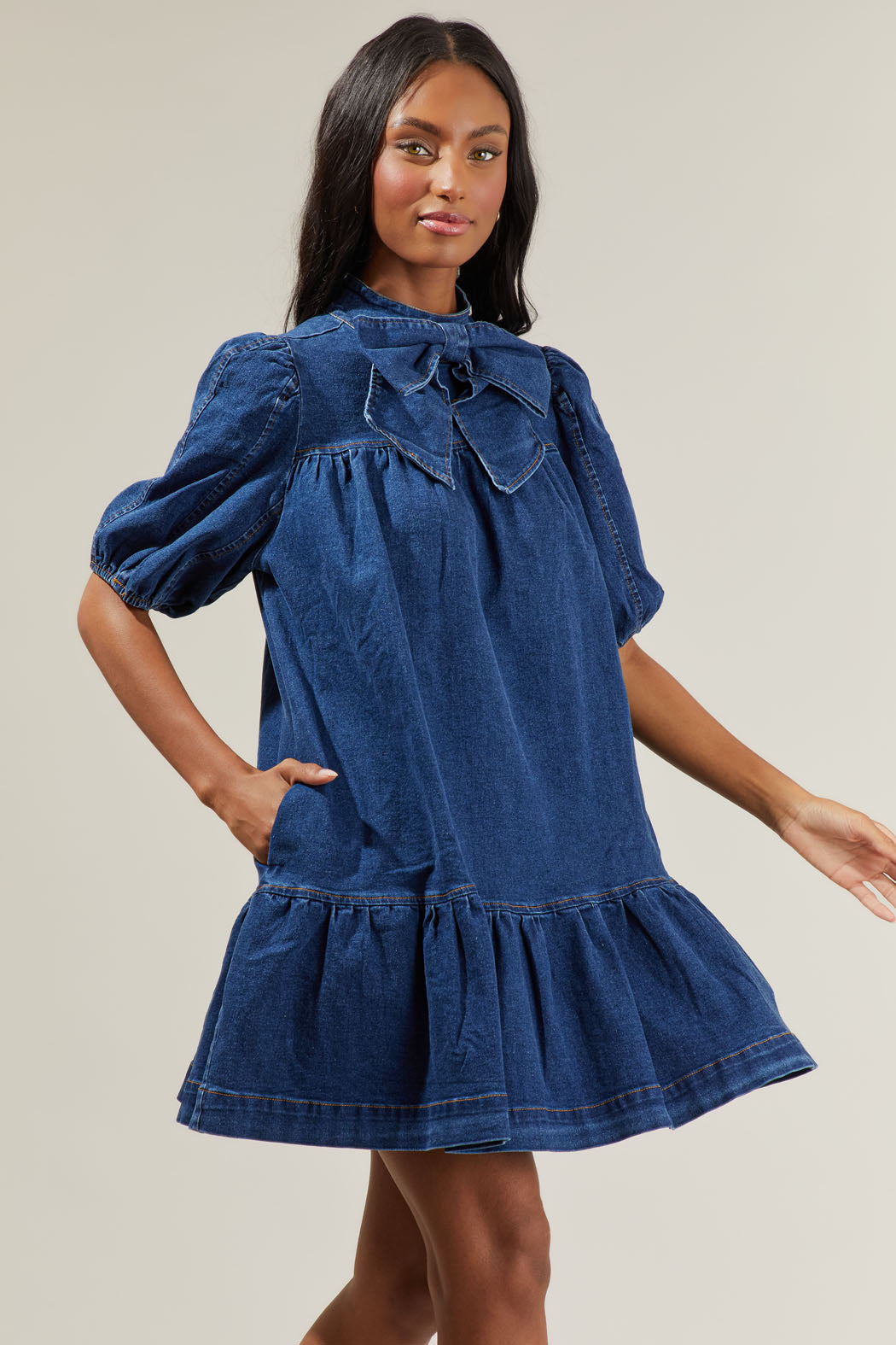 Aura Jacey Denim Shift Dress MID-BLUE / M by Sugarlips Aura Jacey Denim Shift Dress MID-BLUE / M by Sugarlips