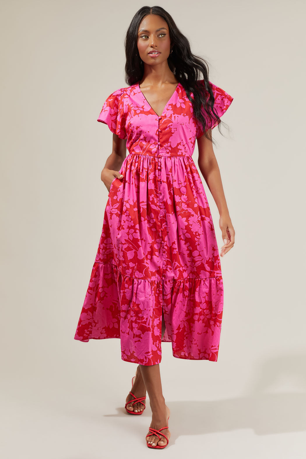 floral button midi dress The Troy Floral Button Down Midi Dress x-small / Orange