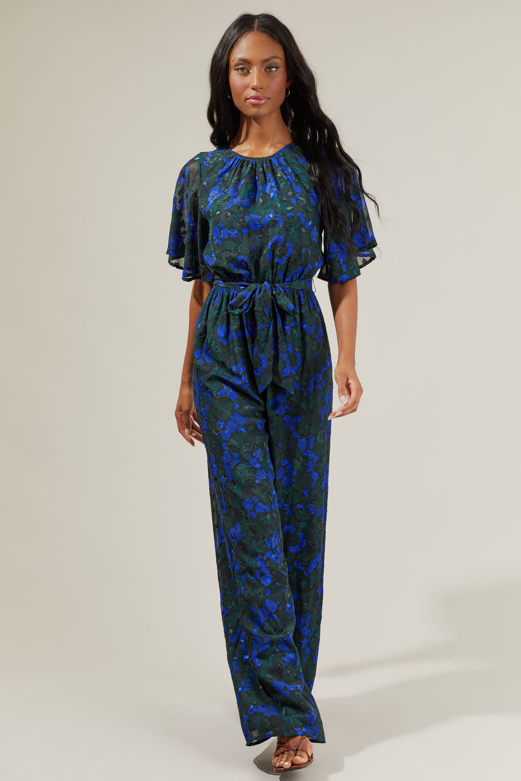 Sweetwater Floral Organza Short Sleeve Jumpsuit EMERALD-BLUE / S by Sugarlips Sweetwater Floral Organza Short Sleeve Jumpsuit EMERALD-BLUE / S by Sugarlips