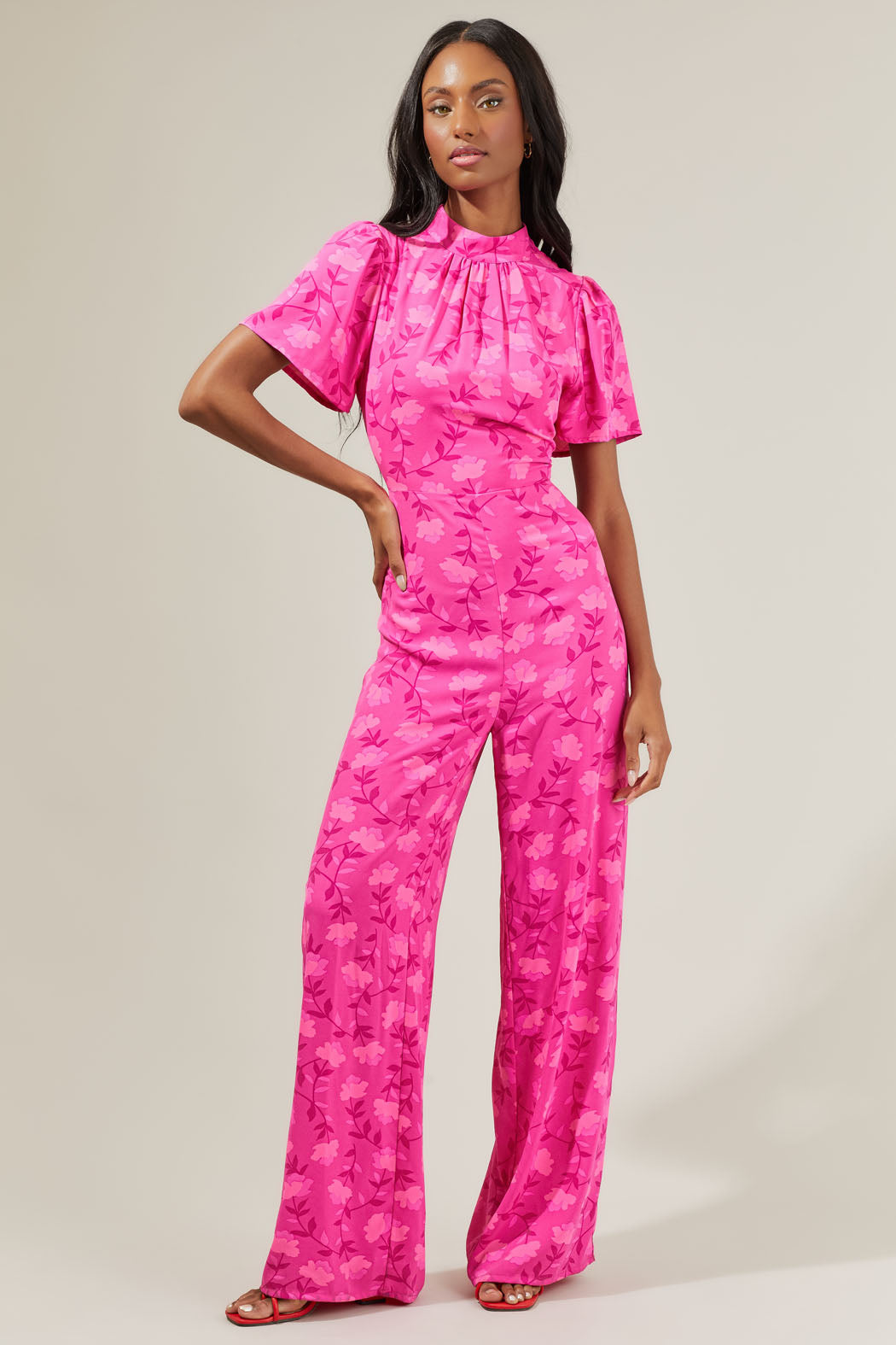 Clever Floral Mock Neck Wide Leg Jumpsuit – Sugarlips