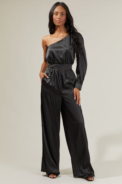 Corina Satin One Shoulder Jumpsuit – Sugarlips
