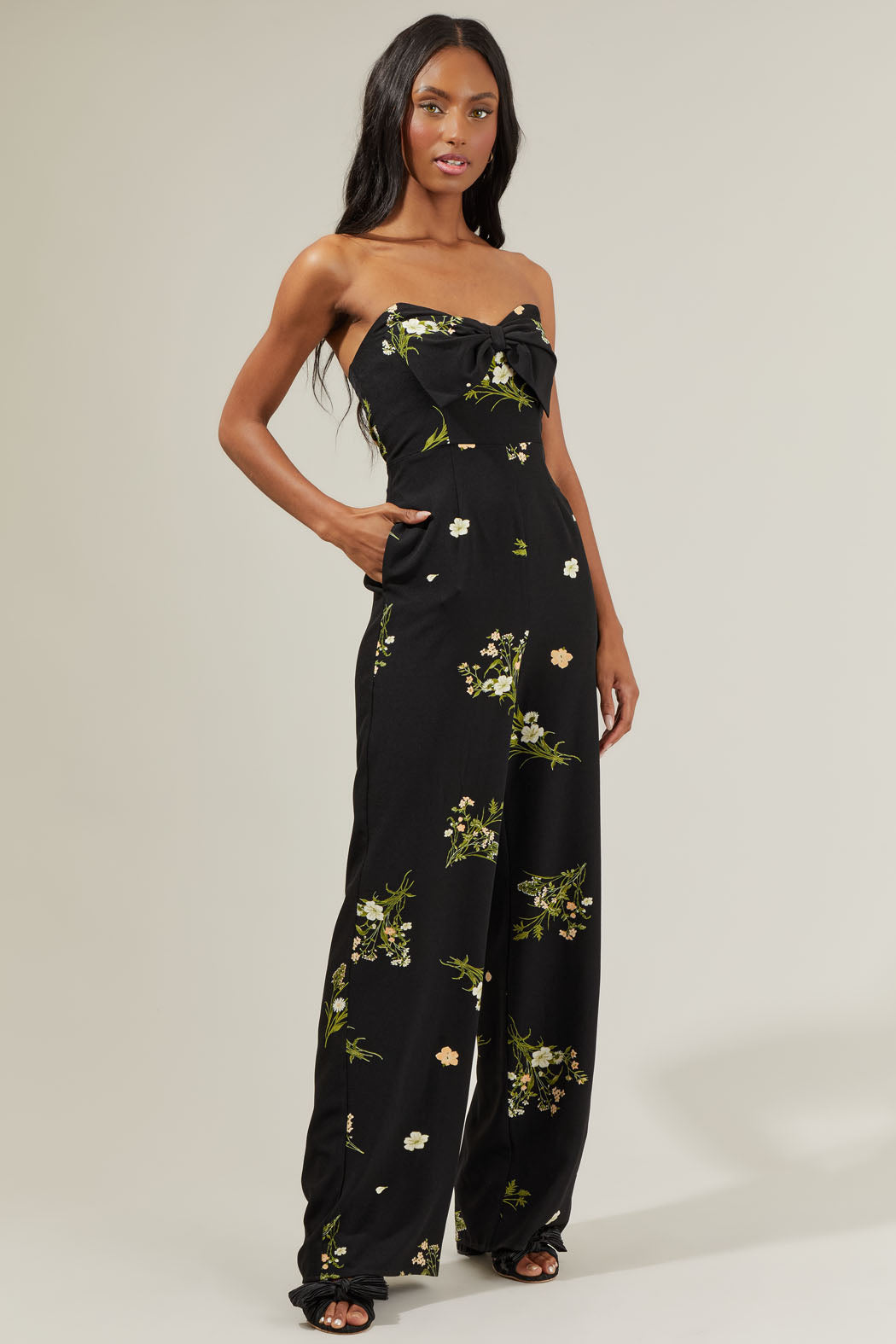 Jenna Floral Wide Leg Jumpsuit BLACK-GREEN / XL by Sugarlips