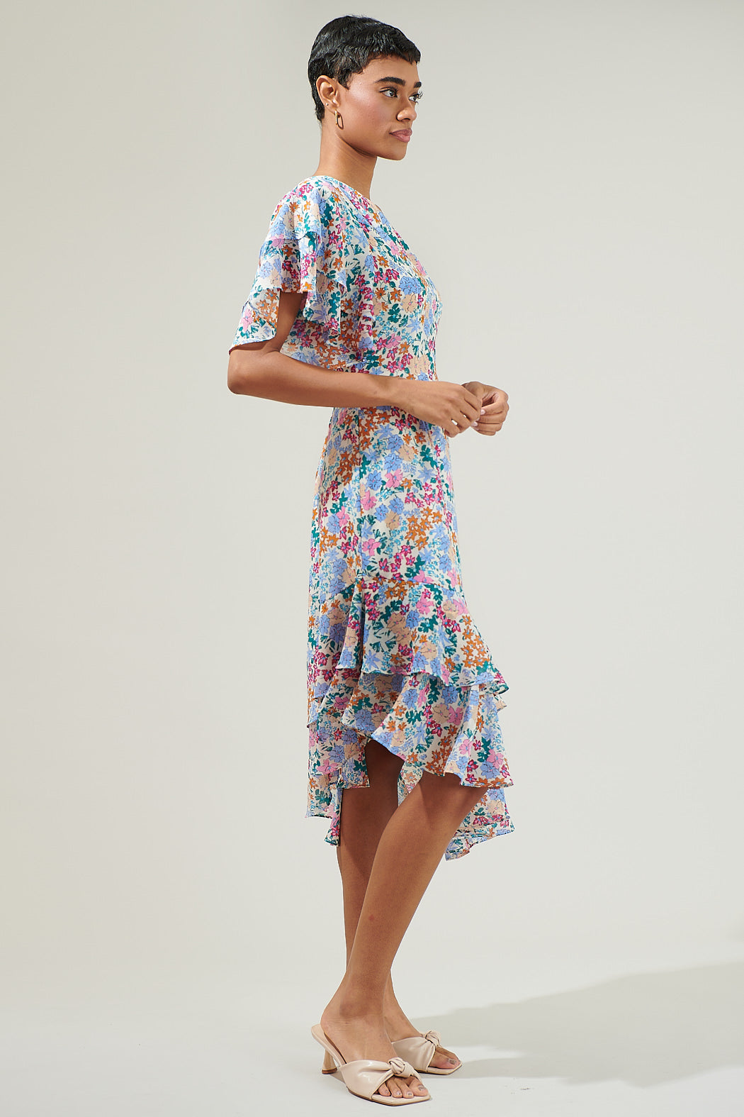 Posy Blossom One Shoulder Asymmetrical Dress CREAM-MULTI / S by Sugarlips Posy Blossom One Shoulder Asymmetrical Dress CREAM-MULTI / S by Sugarlips