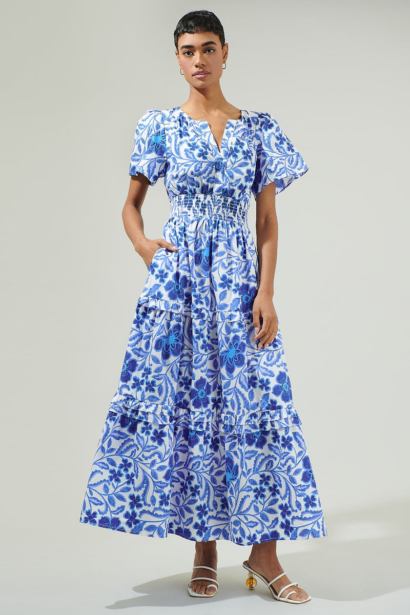 Celeste Floral Palmer Poplin Tiered Maxi Dress – Sugarlips