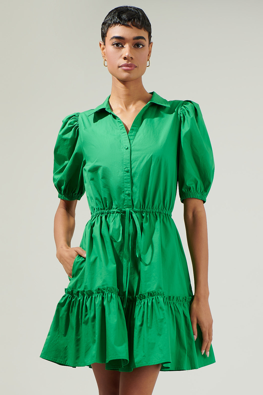 Stacie Button Down Mini Dress KELLY-GREEN / S by Sugarlips Stacie Button Down Mini Dress KELLY-GREEN / S by Sugarlips