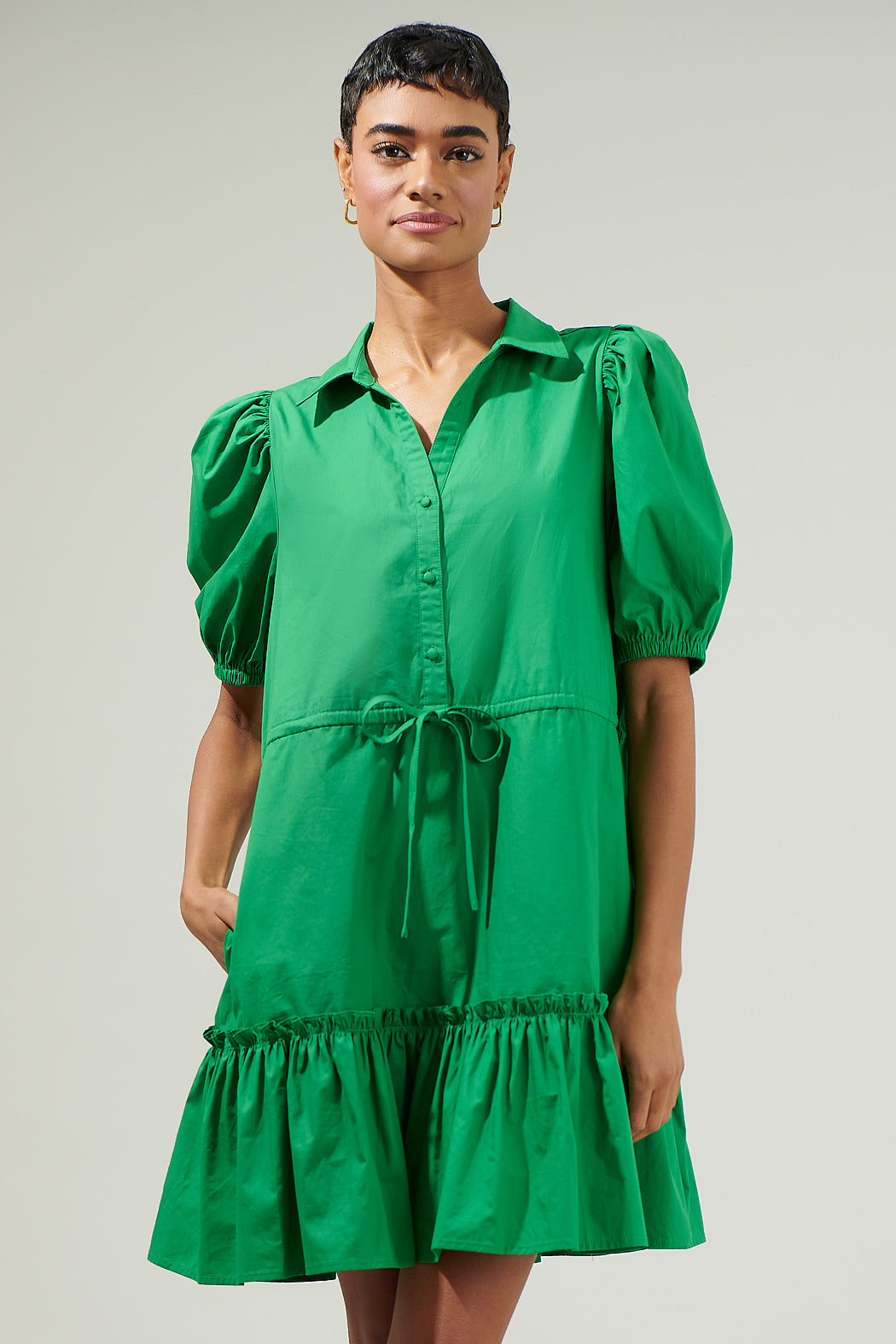 Stacie Button Down Mini Dress KELLY-GREEN / S by Sugarlips Stacie Button Down Mini Dress KELLY-GREEN / S by Sugarlips