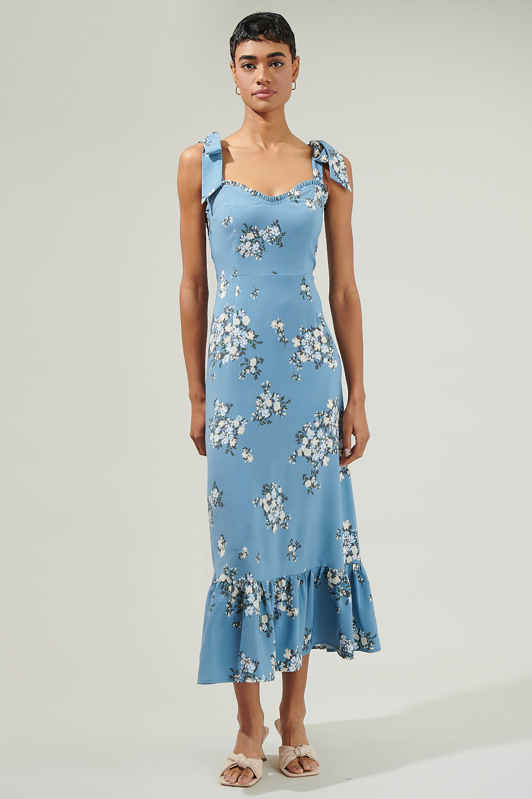strap midi dress Stella Spaghetti Strap Lace-Up Midi Dress