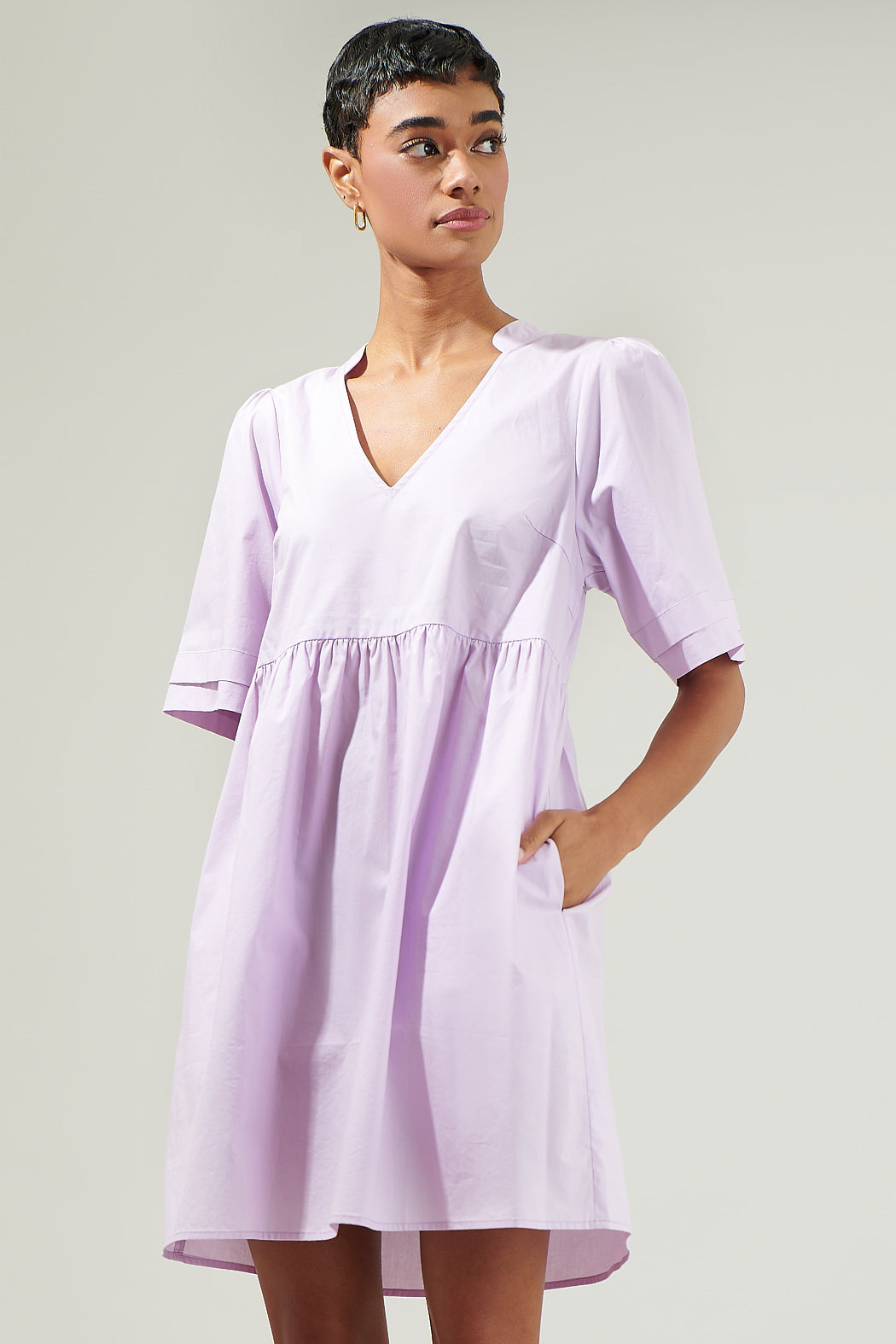 purple pleated mini dress Open-Back Mini Dress in Plum Pleated With Square Neckline