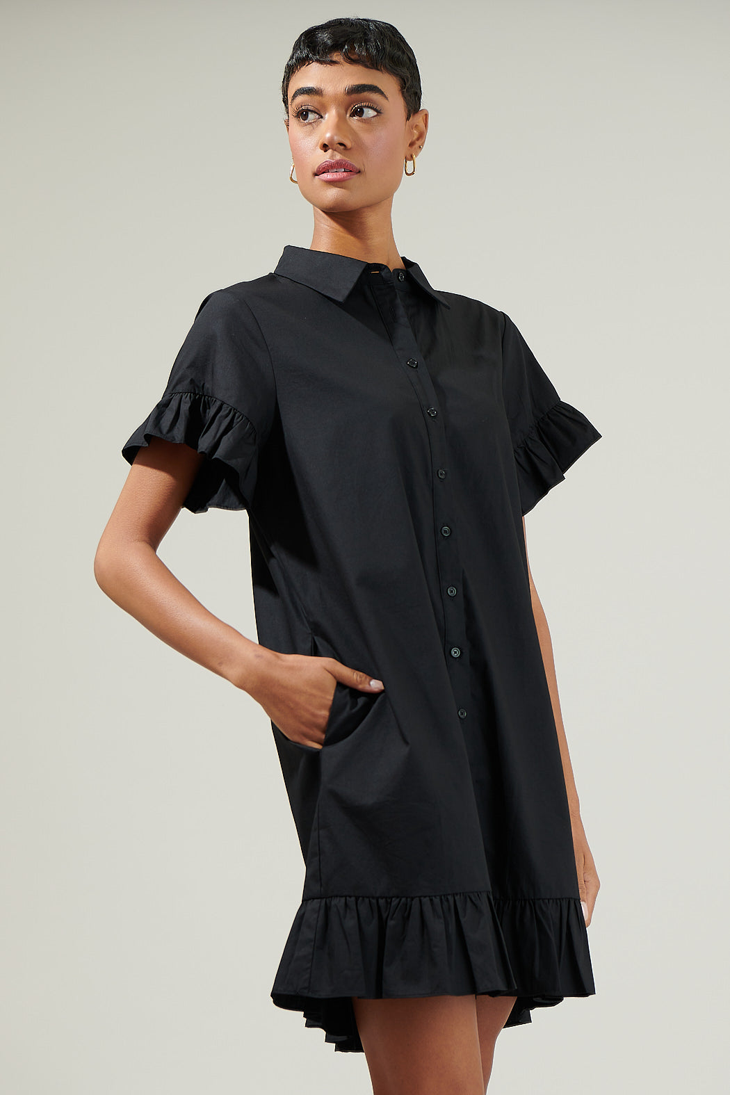 black shirt dress mini Voile Mini Shirtdress