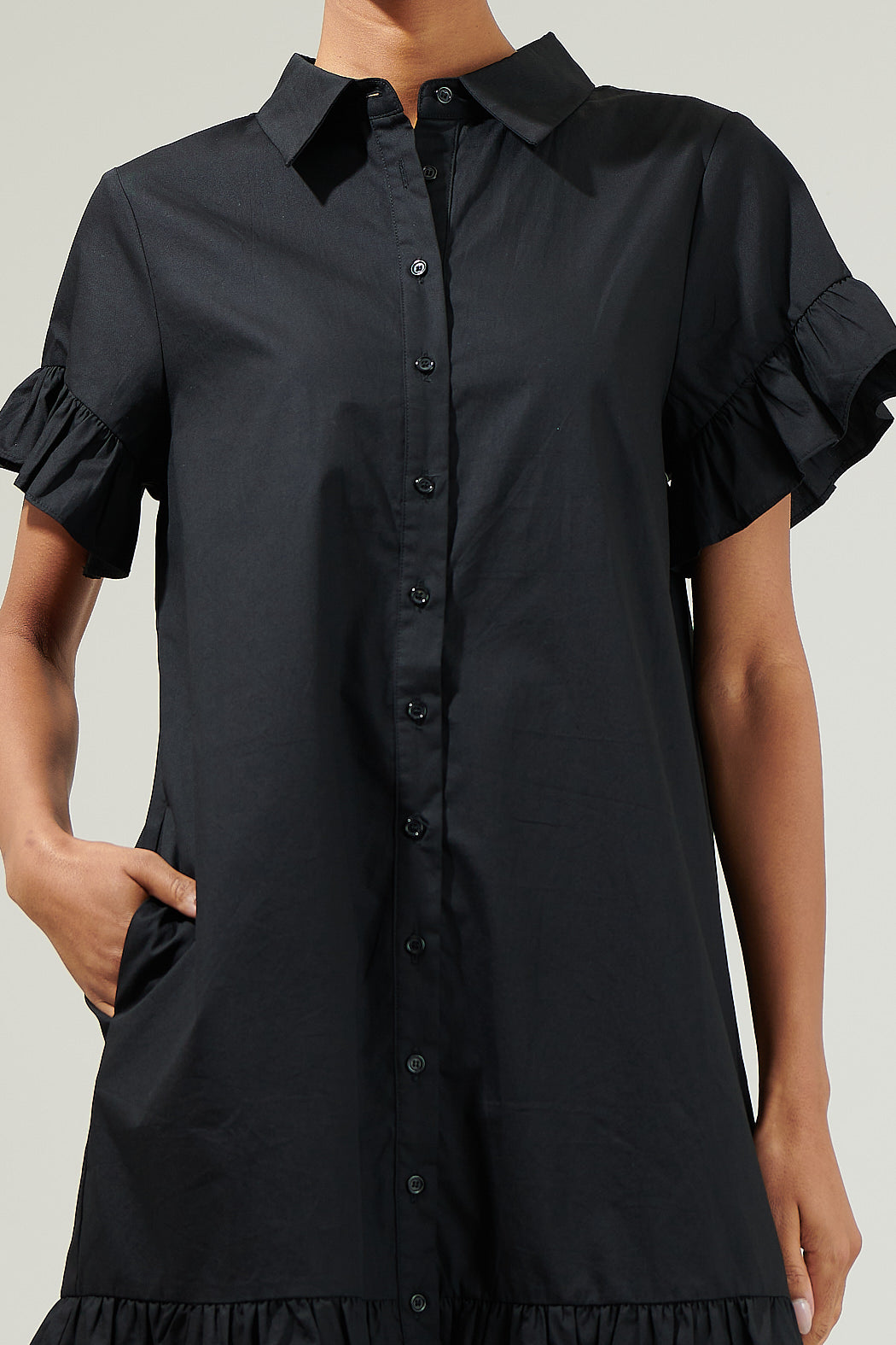 black shirt mini dress Kacey Ruffled Shirt Mini Dress KELLY-GREEN / L by Sugarlips