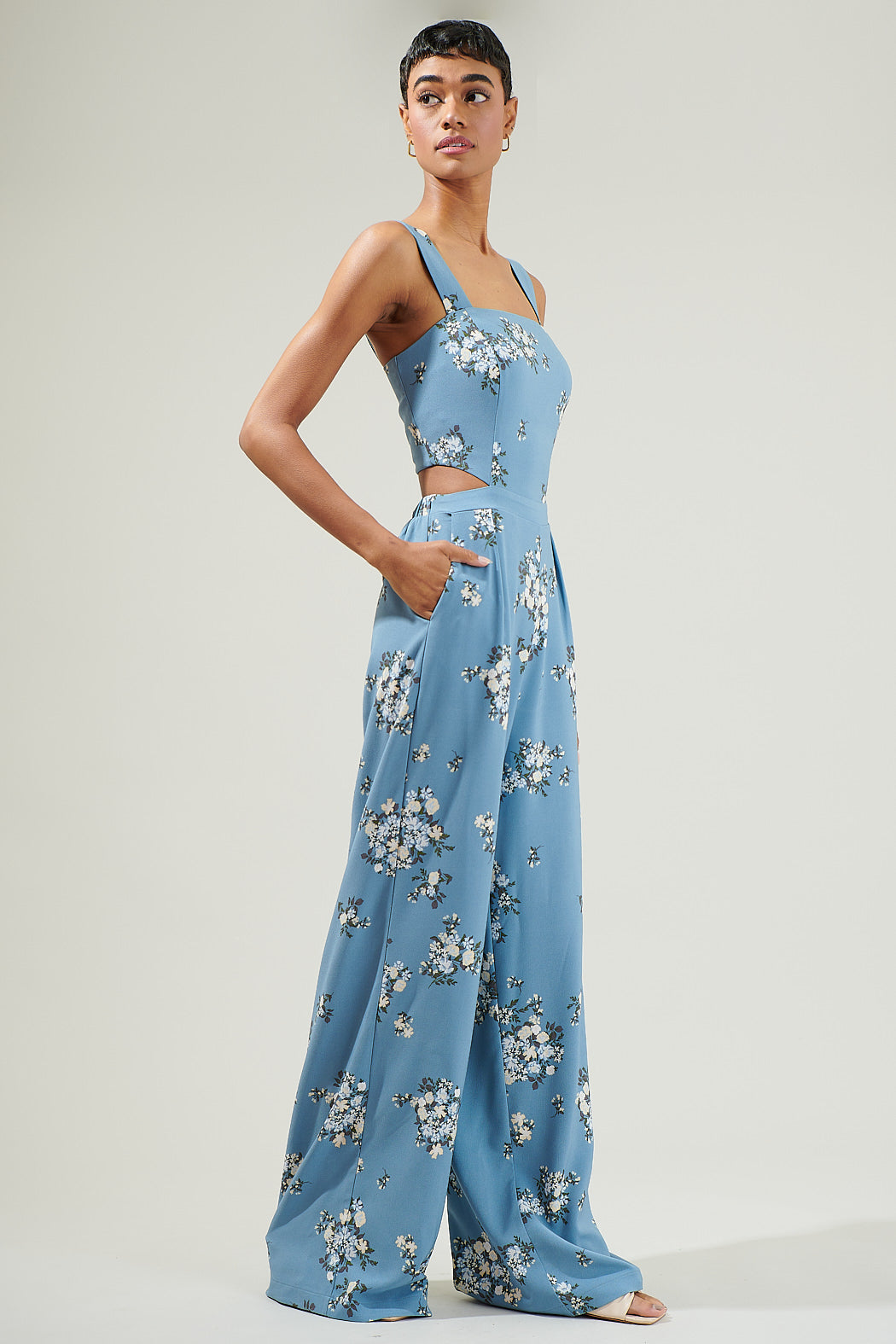 Moxie Floral Cut Out Jumpsuit BLUE-MULTI / XS by Sugarlips Moxie Floral Cut Out Jumpsuit BLUE-MULTI / XS by Sugarlips