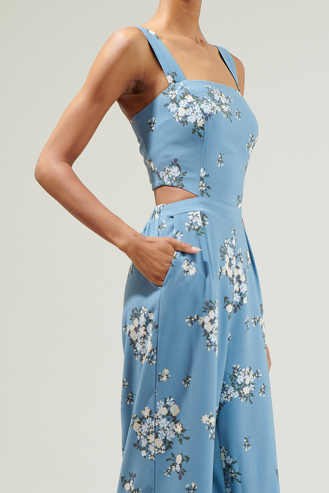 Moxie Floral Cut Out Jumpsuit BLUE-MULTI / S by Sugarlips Moxie Floral Cut Out Jumpsuit BLUE-MULTI / S by Sugarlips