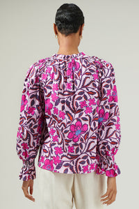Aubrey Floral Russo Pleated Long Sleeve Blouse
