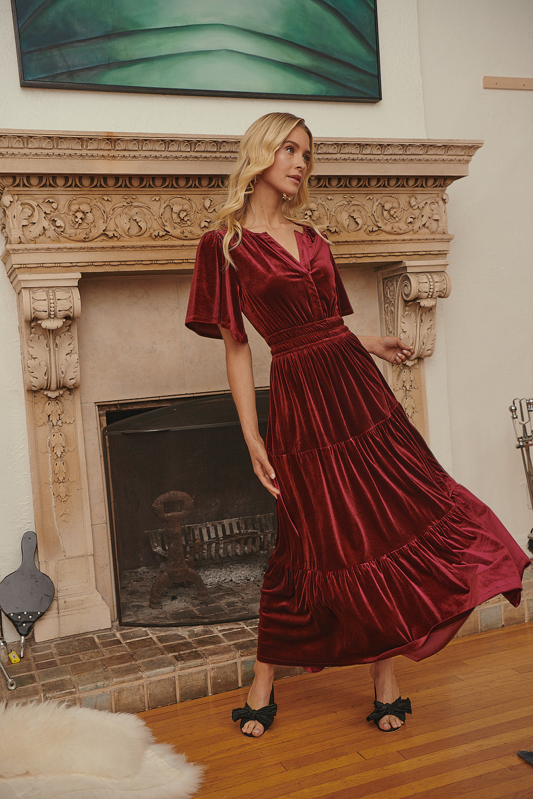 Debbie Velvet Tiered Maxi Dress BURGUNDY / XS by Sugarlips Debbie Velvet Tiered Maxi Dress BURGUNDY / XS by Sugarlips
