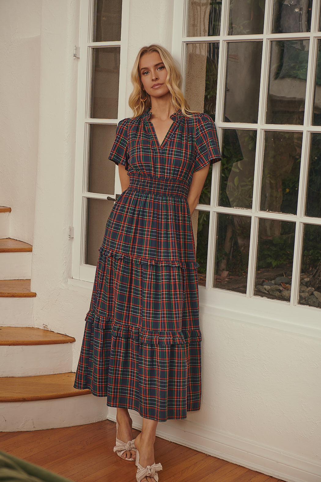 Miley Plaid Palmer Poplin Tiered Maxi Dress Miley Plaid Palmer Poplin Tiered Maxi Dress
