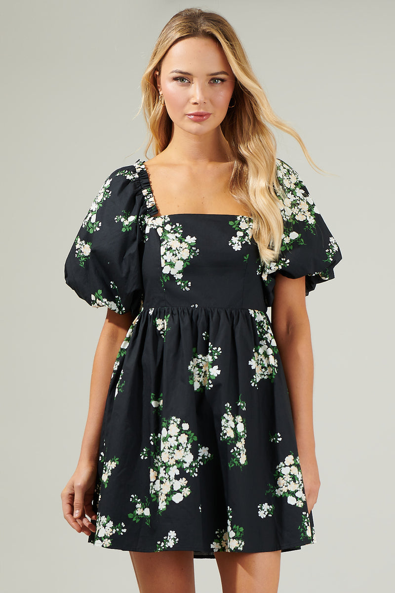 Emery Floral Marion Puff Sleeve Babydoll Mini Dress – Sugarlips