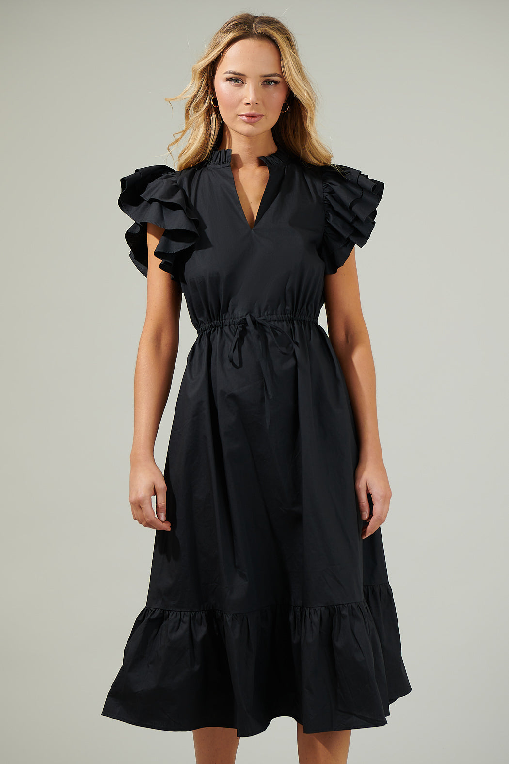 Miley Dillan Midi Ruffle Dress Black / XS by Sugarlips Miley Dillan Midi Ruffle Dress Black / XS by Sugarlips